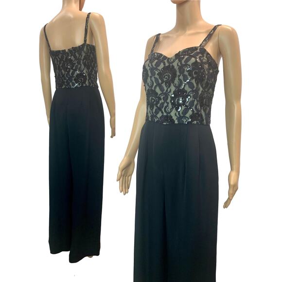 Vintage 80s Nolan Miller Black Jumpsuit w Lace Beads and Sequins | XSmall - Picture 1 of 10